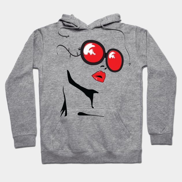 line art woman with red lips and red glasses Hoodie by medo art 1